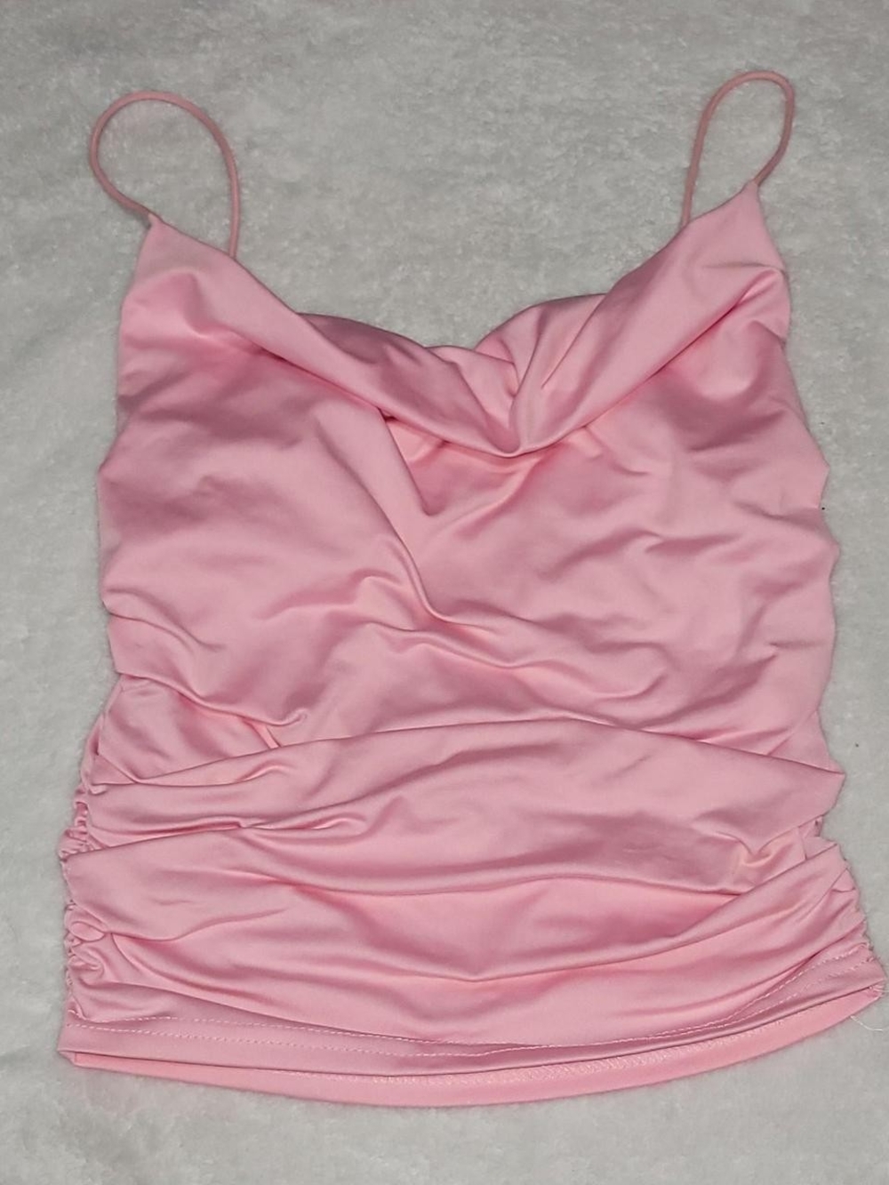SHEIN Pastel Pink Cowl Neck Ruched Spaghetti Strap Tank